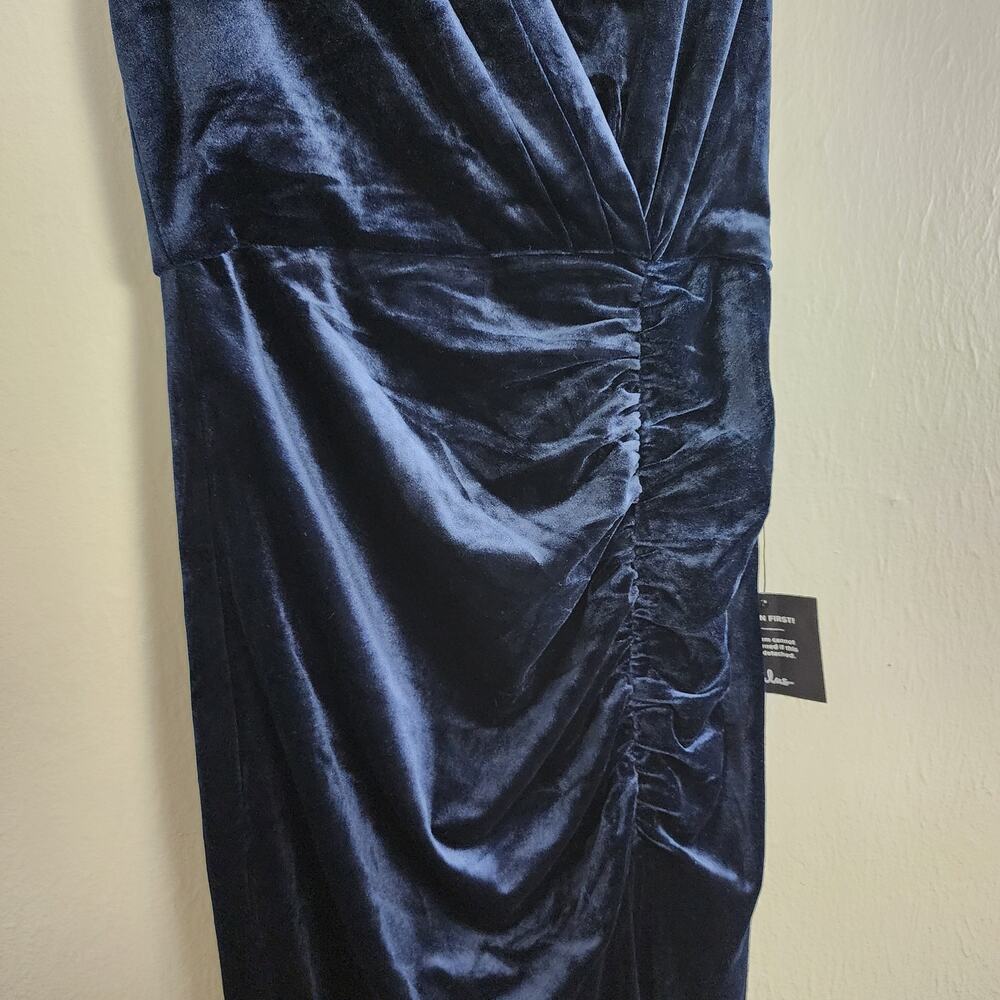 NWT Lulus Alluring Image Navy Blue Ruched Velvet Mock Neck Maxi Dress S - Picture 10 of 15